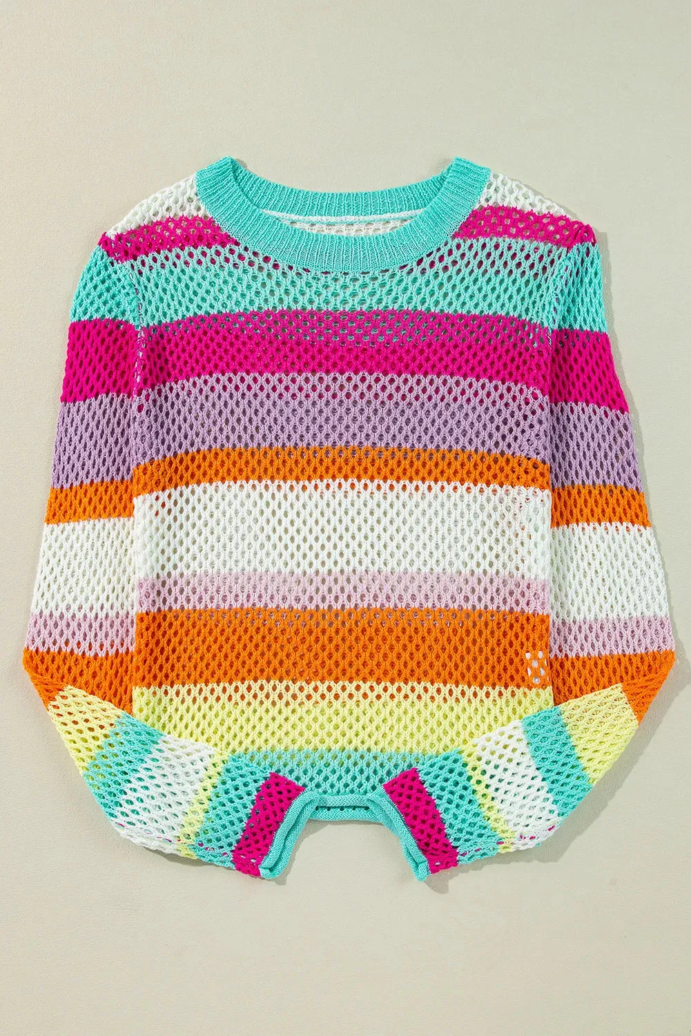 TEEK - Mesh Color Block Round Neck Knit Top