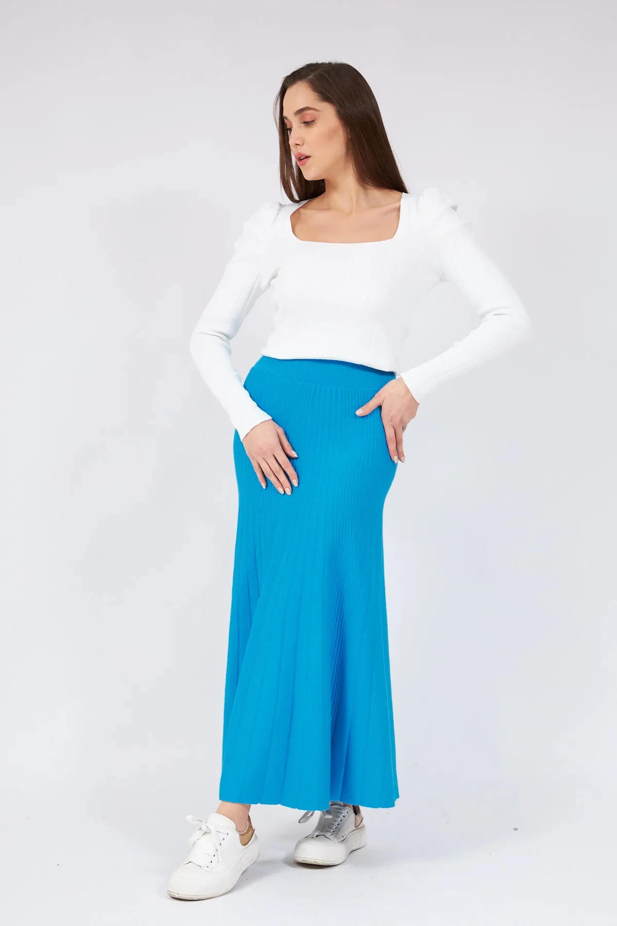 Turquoise Thick Corduroy Knit Skirt