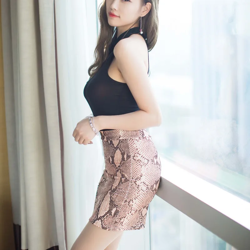 VenusFox Sexy Snake Leopard Ice Silk Tight Pencil Skirt See Through Mini Skirt Transparent Club Skirt Fantasy Erotic Wear Candy colors 13