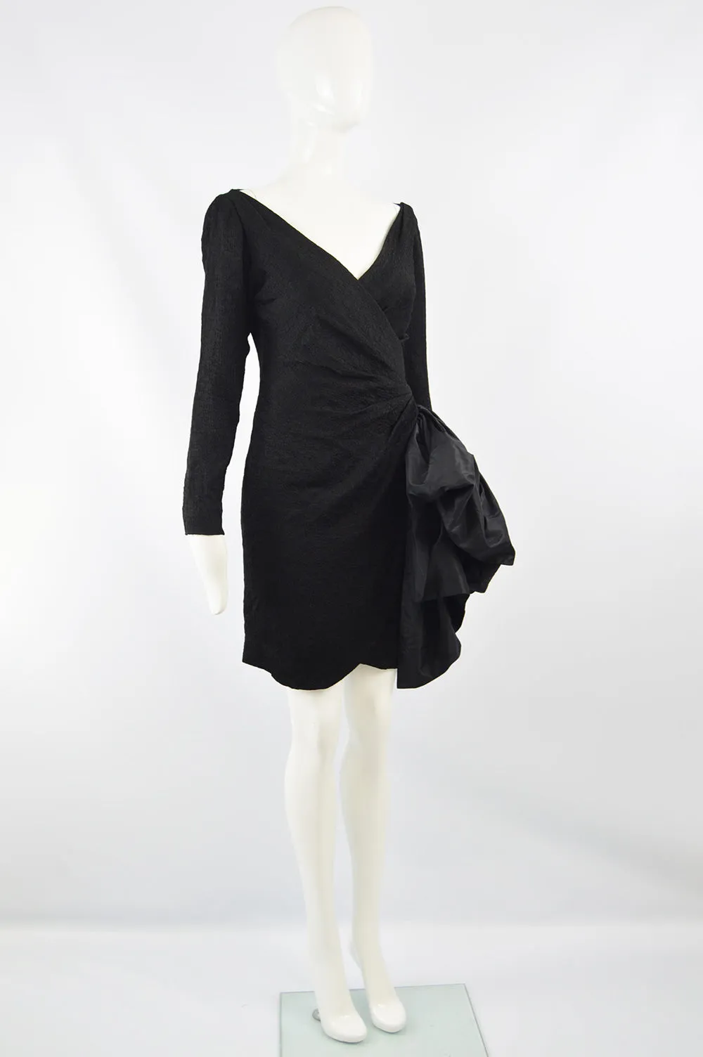 Vintage Women's Black Cloqué Evening Dress, 1987