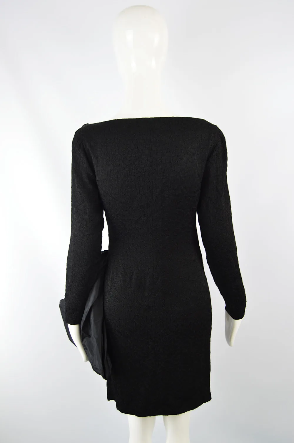 Vintage Women's Black Cloqué Evening Dress, 1987