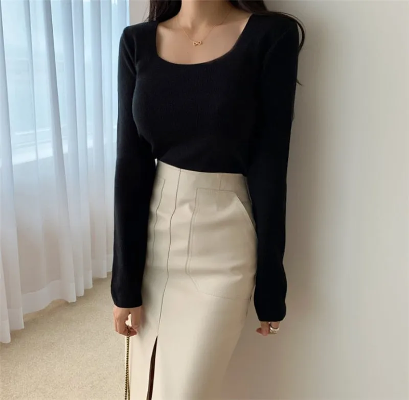 Wjczt New 2021 Autumn Women PU Leather Skirts High Waist Pockets Package Hip Skirt Female Front Split Zipper Midi Pencil Skirts