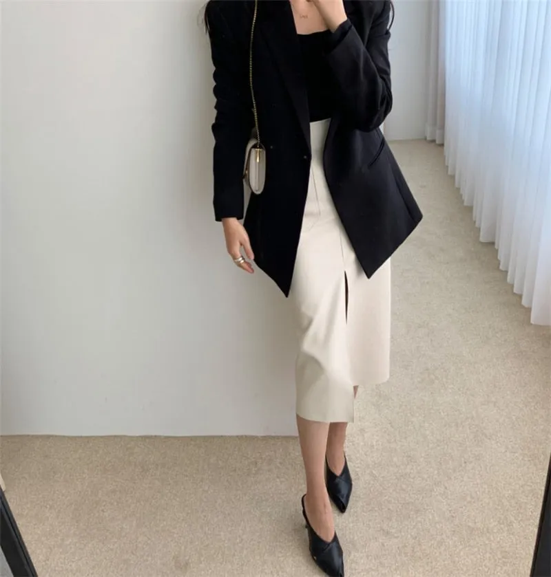 Wjczt New 2021 Autumn Women PU Leather Skirts High Waist Pockets Package Hip Skirt Female Front Split Zipper Midi Pencil Skirts