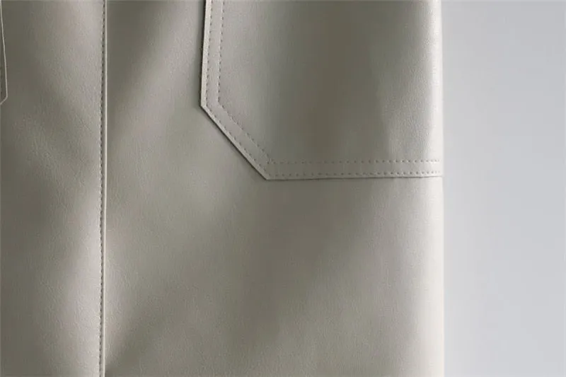 Wjczt New 2021 Autumn Women PU Leather Skirts High Waist Pockets Package Hip Skirt Female Front Split Zipper Midi Pencil Skirts