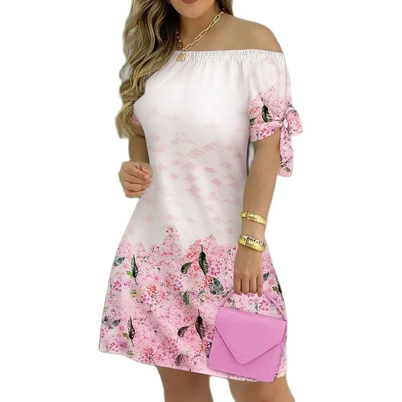 xakxx Autumn outfits Women Fashion Off Shoulder Floral Mini Dress Female Sexy Cocktail Party Dress Tied Sleeve Short Dress