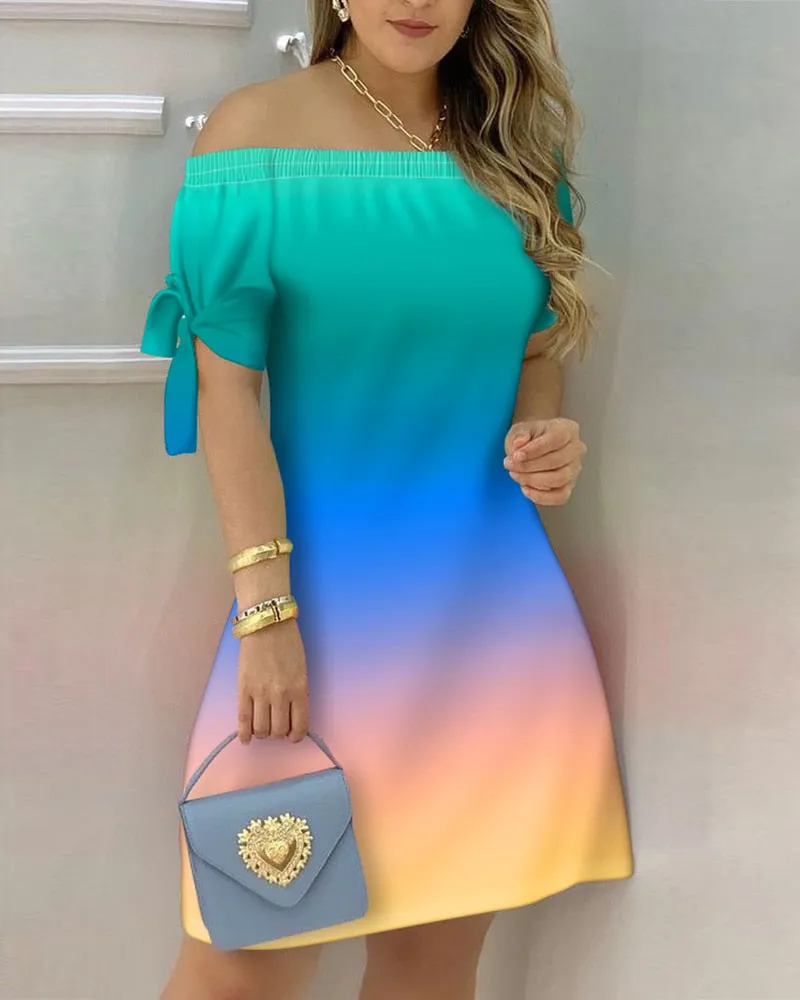 xakxx Autumn outfits Women Fashion Off Shoulder Floral Mini Dress Female Sexy Cocktail Party Dress Tied Sleeve Short Dress