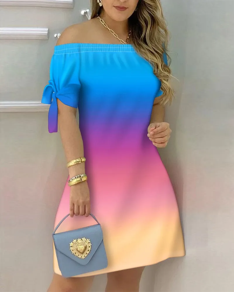 xakxx Autumn outfits Women Fashion Off Shoulder Floral Mini Dress Female Sexy Cocktail Party Dress Tied Sleeve Short Dress